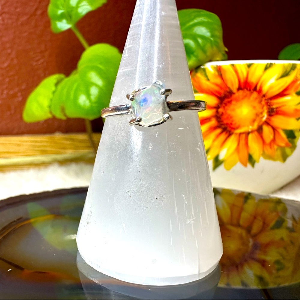 New 925 sterling silver Ethiopian fire opal raw gemstone crystal boho sz 9 gift